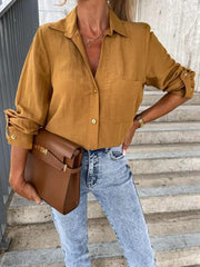 Women's pull-sleeve V-neck button lapel shirt - 808Lush
