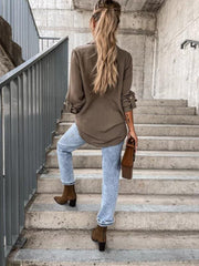 Women's pull-sleeve V-neck button lapel shirt - 808Lush