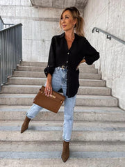 Women's pull-sleeve V-neck button lapel shirt - 808Lush