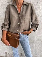Women's pull-sleeve V-neck button lapel shirt - 808Lush