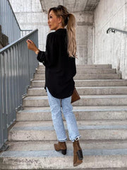 Women's pull-sleeve V-neck button lapel shirt - 808Lush