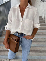 Women's pull-sleeve V-neck button lapel shirt - 808Lush