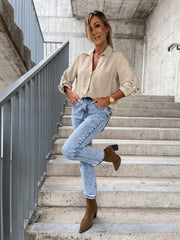 Women's pull-sleeve V-neck button lapel shirt - 808Lush