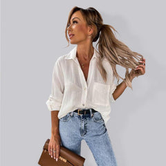 Women's pull-sleeve V-neck button lapel shirt - 808Lush