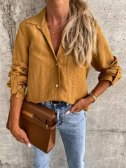 Women's pull-sleeve V-neck button lapel shirt - 808Lush
