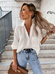 Women's pull-sleeve V-neck button lapel shirt - 808Lush