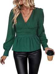 Women's V-neck long-sleeved waist shirt - 808Lush