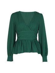 Women's V-neck long-sleeved waist shirt - 808Lush