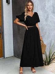 Women's V-neck short-sleeved top and skirt suit - 808Lush