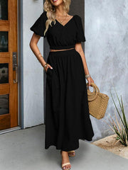 Women's V-neck short-sleeved top and skirt suit - 808Lush