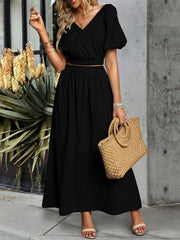 Women's V-neck short-sleeved top and skirt suit - 808Lush