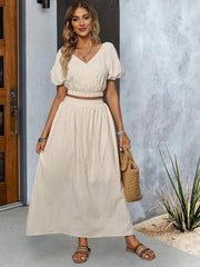 Women's V-neck short-sleeved top and skirt suit - 808Lush