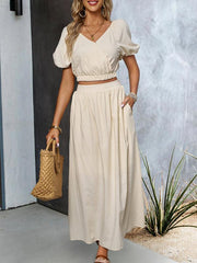 Women's V-neck short-sleeved top and skirt suit - 808Lush