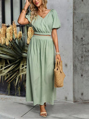 Women's V-neck short-sleeved top and skirt suit - 808Lush