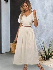 Women's V-neck short-sleeved top and skirt suit - 808Lush