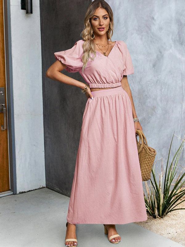 Women's V-neck short-sleeved top and skirt suit - 808Lush