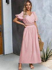 Women's V-neck short-sleeved top and skirt suit - 808Lush