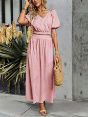 Women's V-neck short-sleeved top and skirt suit - 808Lush
