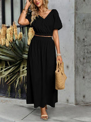 Women's V-neck short-sleeved top and skirt suit - 808Lush