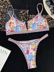 Women's split swimsuit small V-neck ethnic print sexy bikini - 808Lush