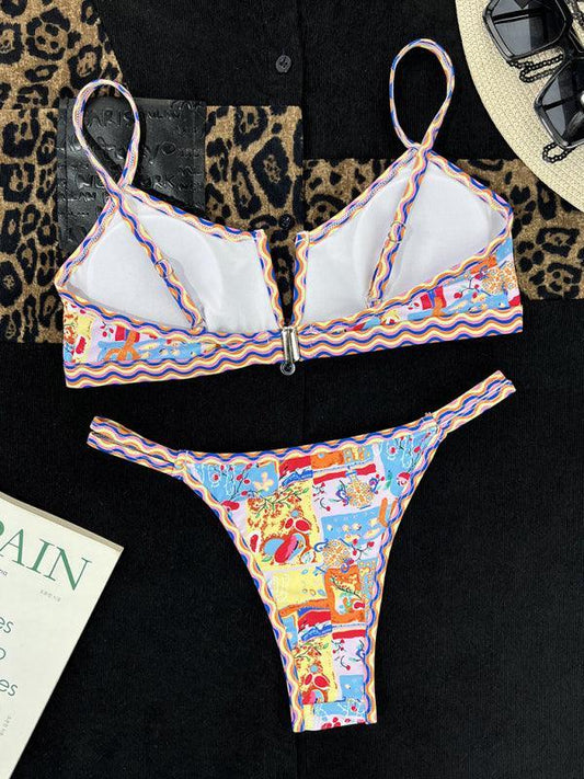 Women's split swimsuit small V-neck ethnic print sexy bikini - 808Lush