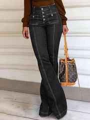 Women's stretch slim fit spliced high waist flared denim trousers - 808Lush