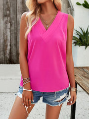 Casual solid color V-neck vest top - 808Lush