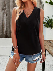 Casual solid color V-neck vest top - 808Lush