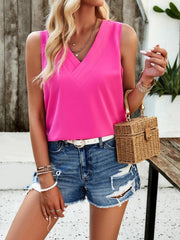Casual solid color V-neck vest top - 808Lush
