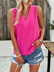 Casual solid color V-neck vest top - 808Lush