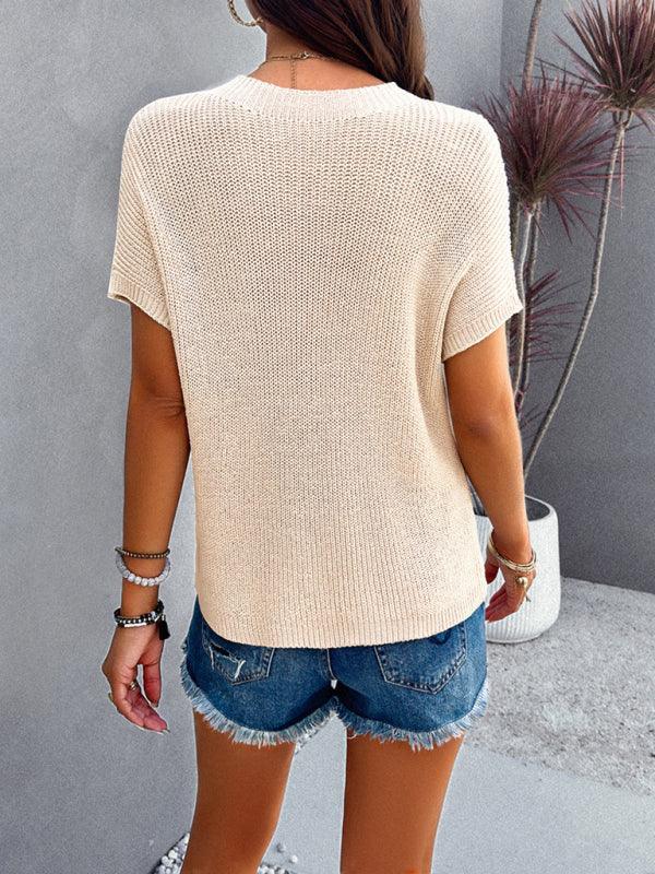 Women's style casual short-sleeved turtleneck sweater - 808Lush
