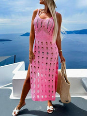 Women's knitted hollow solid color slim sexy V-neck slit - 808Lush