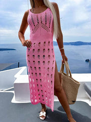 Women's knitted hollow solid color slim sexy V-neck slit - 808Lush