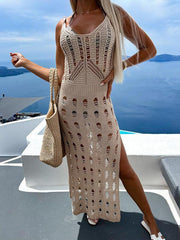 Women's knitted hollow solid color slim sexy V-neck slit - 808Lush
