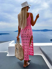 Women's knitted hollow solid color slim sexy V-neck slit - 808Lush