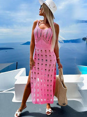 Women's knitted hollow solid color slim sexy V-neck slit - 808Lush
