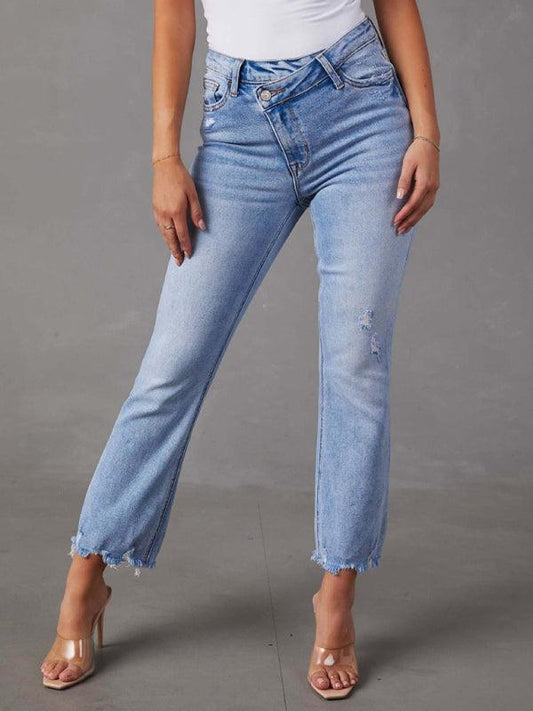 Women's style simple ripped light color casual jeans - 808Lush