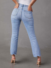 Women's style simple ripped light color casual jeans - 808Lush