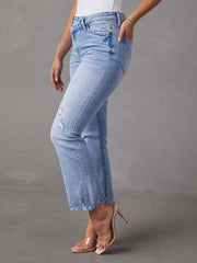 Women's style simple ripped light color casual jeans - 808Lush