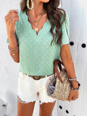 Women's style solid color V-neck ruffle sleeve top - 808Lush