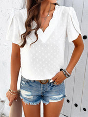 Women's style solid color V-neck ruffle sleeve top - 808Lush