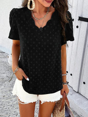 Women's style solid color V-neck ruffle sleeve top - 808Lush