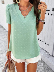 Women's style solid color V-neck ruffle sleeve top - 808Lush