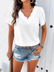 Women's style solid color V-neck ruffle sleeve top - 808Lush