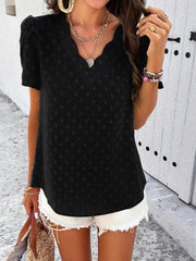 Women's style solid color V-neck ruffle sleeve top - 808Lush
