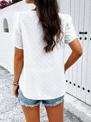 Women's style solid color V-neck ruffle sleeve top - 808Lush