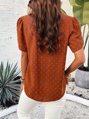Women's style solid color V-neck ruffle sleeve top - 808Lush