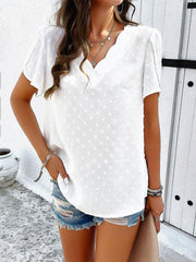 Women's style solid color V-neck ruffle sleeve top - 808Lush