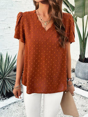 Women's style solid color V-neck ruffle sleeve top - 808Lush