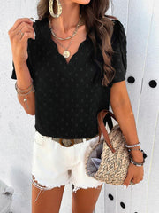 Women's style solid color V-neck ruffle sleeve top - 808Lush